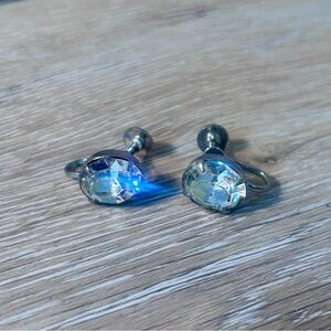 Vintage 1950s Screw-Back Earrings | Clear Faceted Crystal | Mid-Century Glam